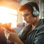 como estudar inglês no transporte usando fones de ouvido