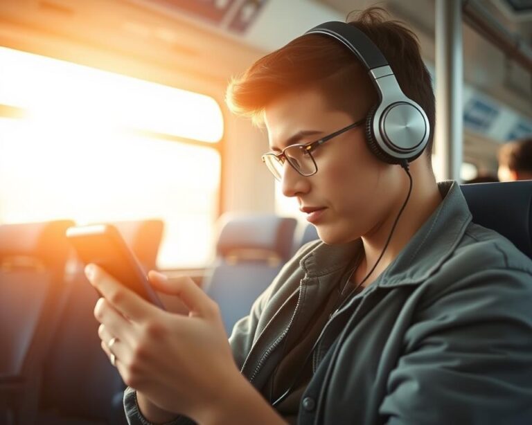 como estudar inglês no transporte usando fones de ouvido